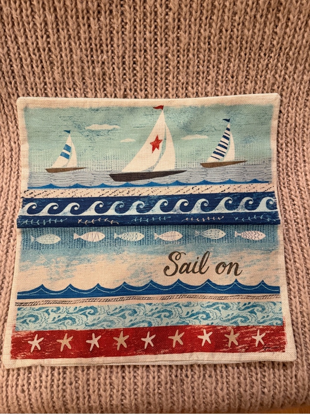Sail On Nautical Decorative Fabric Panel - Blue, Red, White - Picture 1 of 1